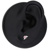 Inserto per orecchio argento con cristallo rosso su supporto nero