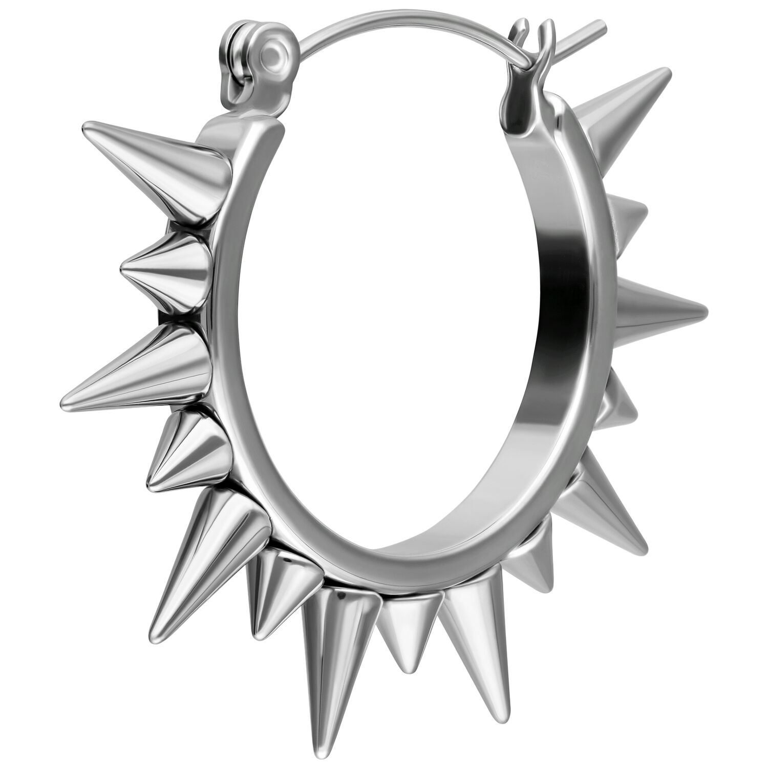 Orecchino argento con borchie appuntite su sfondo bianco