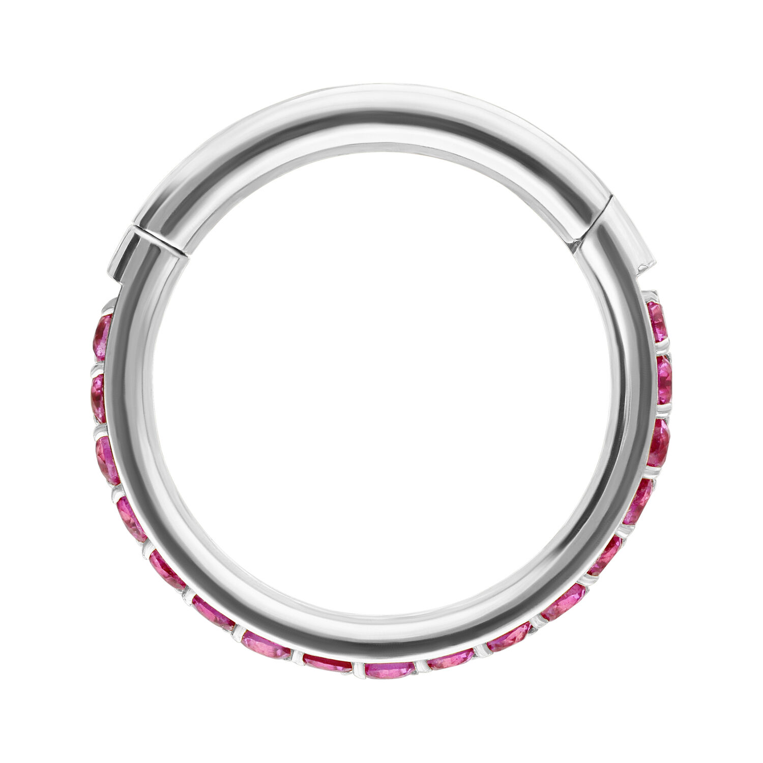 Anello in argento con cristalli rossi, diametro interno 12 mm, su sfondo bianco