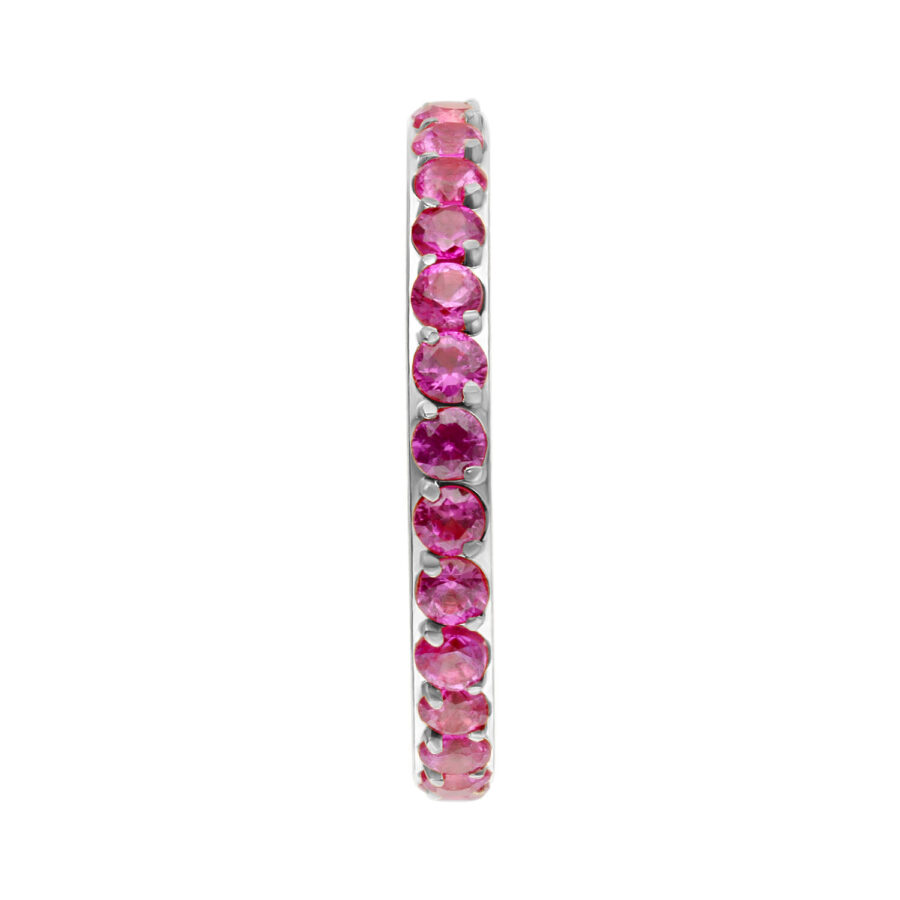 Anello piercing color argento con cristalli rossi in linea retta