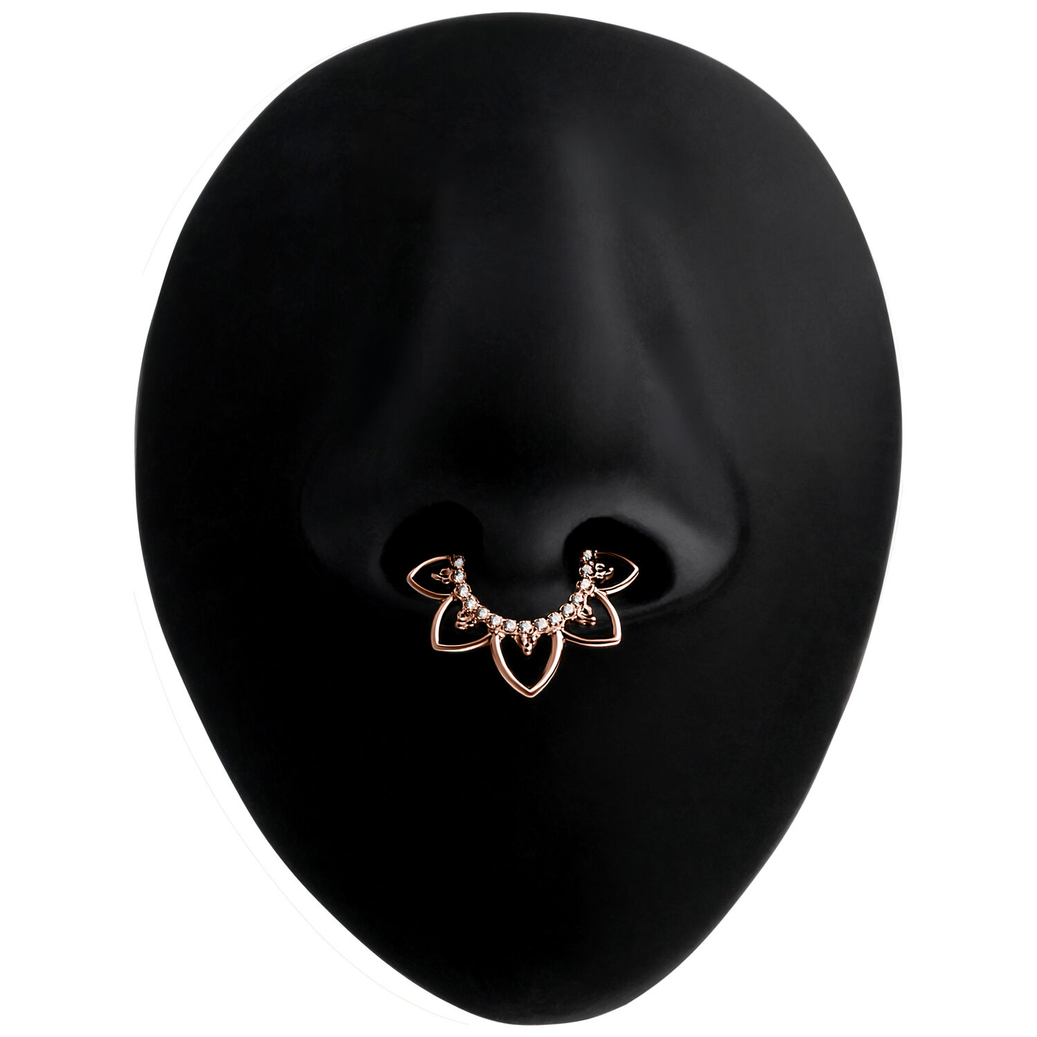 Clicker per setto in oro rosa con cristalli chiari su display nero
