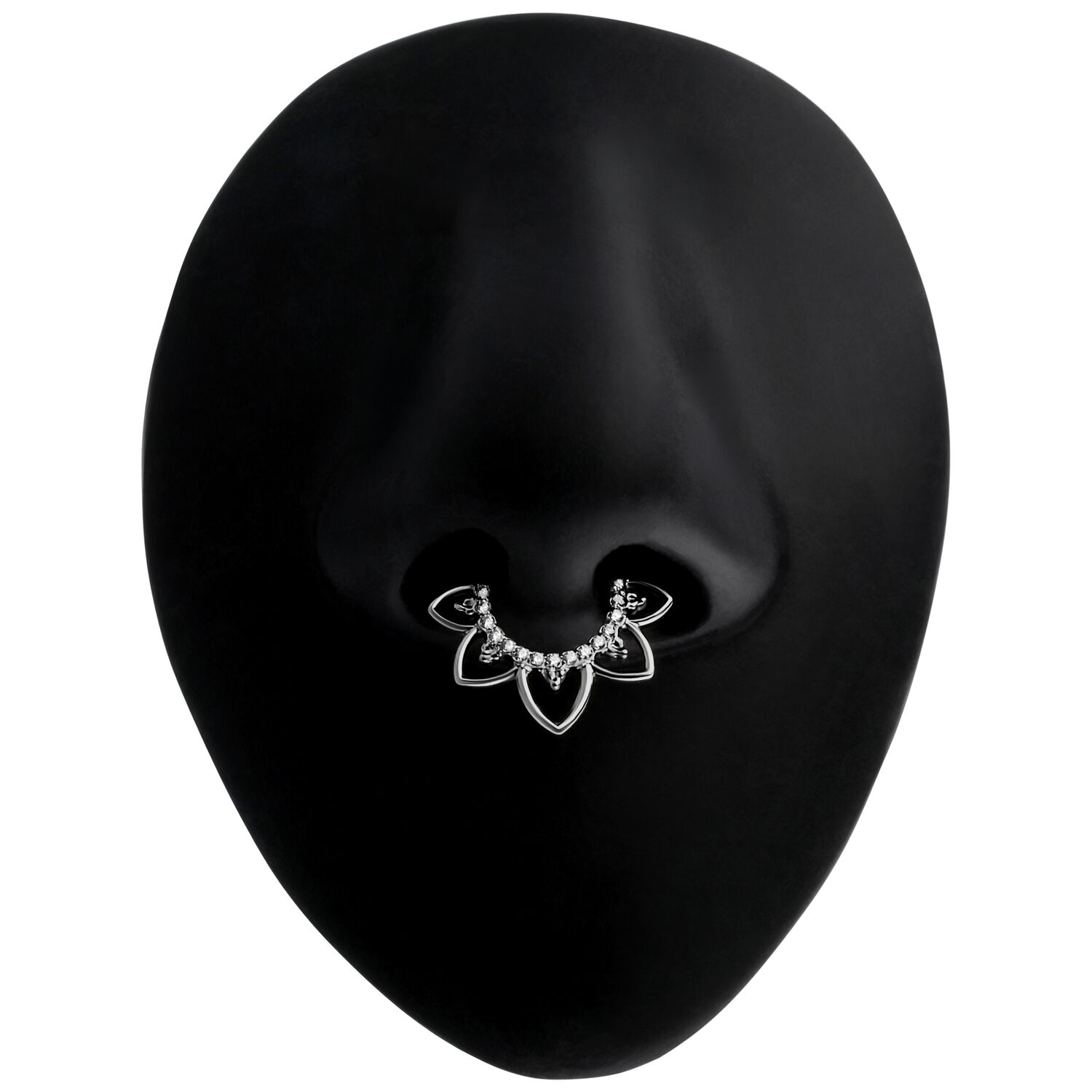 Clicker setto nasale argento con cristalli su display nero