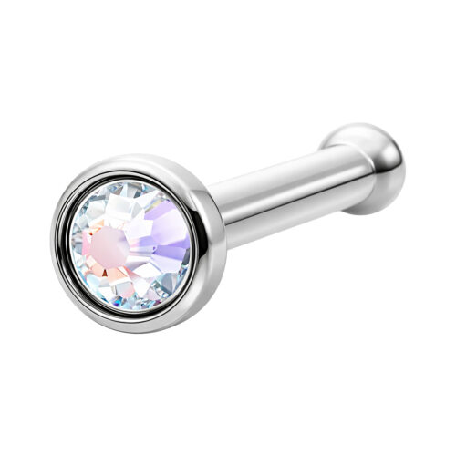 Piercing al naso in argento con cristallo scintillante Aurora Boreale su sfondo bianco
