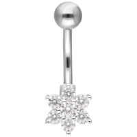 Banana Bell Baby Flower in argento Piercing ombelico in argento con ciondolo a fiore di cristallo