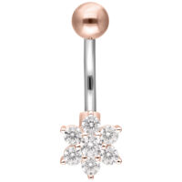 Piercing all'ombelico in oro rosa con cristalli Piercing Bananabell in oro rosa con cristalli chiari su sfondo bianco
