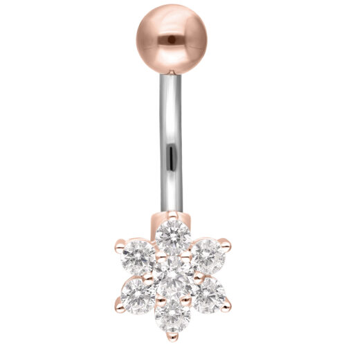 Piercing Bananabell in oro rosa con cristalli chiari su sfondo bianco