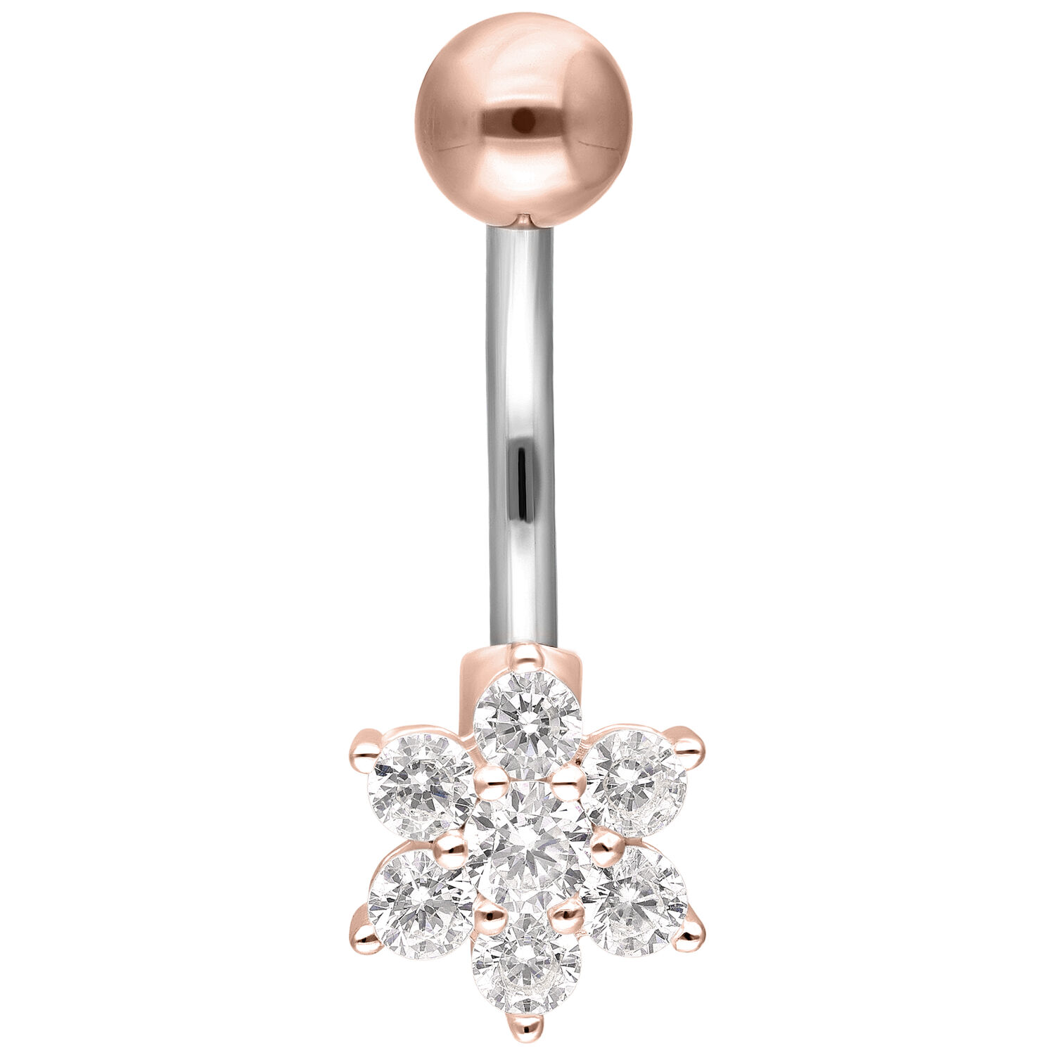 Piercing all'ombelico in oro rosa con cristalli Piercing Bananabell in oro rosa con cristalli chiari su sfondo bianco