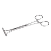 Pinza per septum in acciaio inox argentata su sfondo bianco
