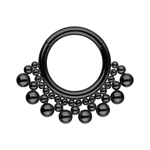 Anello Clicker per setto nero con sfere disposte circolarmente
