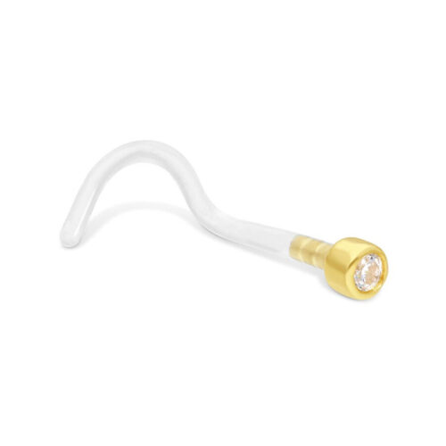 Piercing al naso in oro 18k con cristallo bianco su sfondo bianco