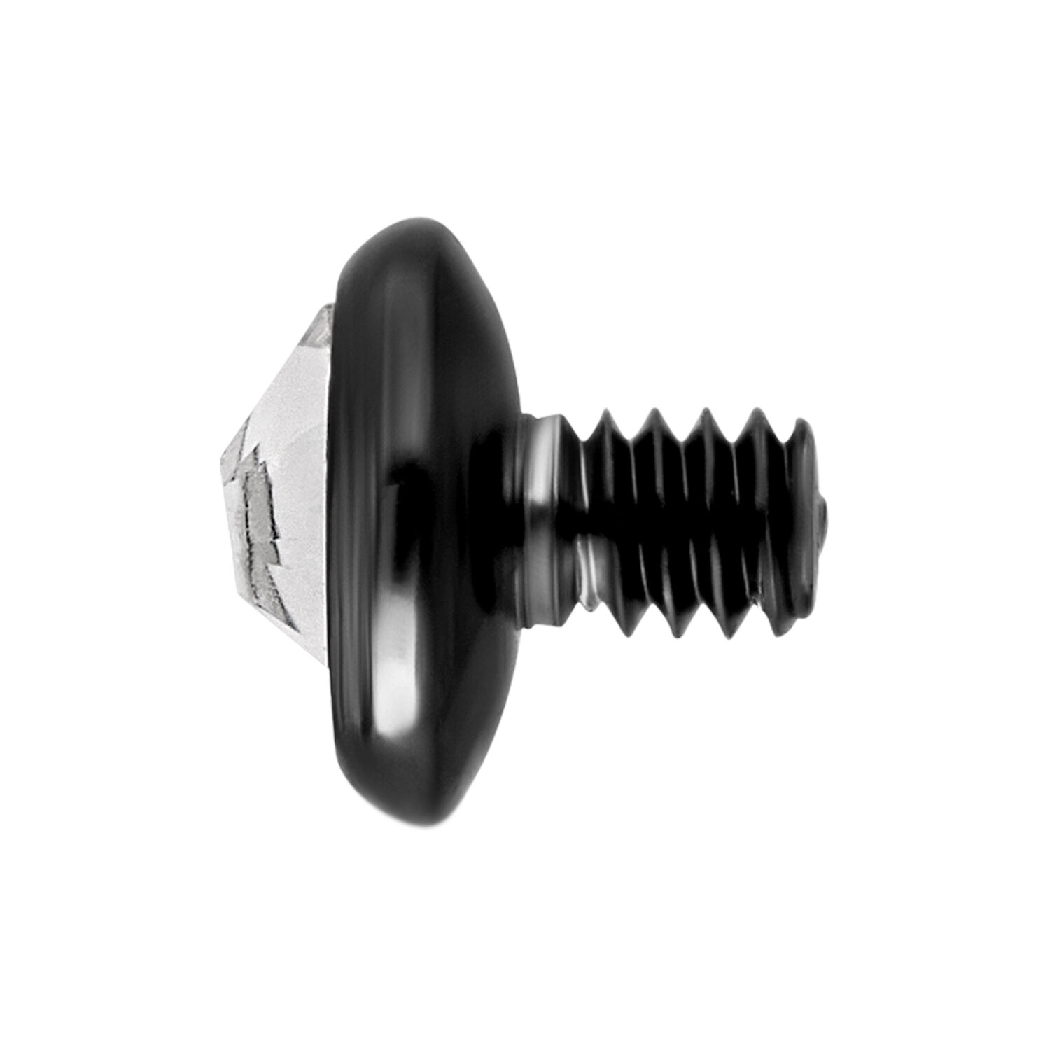 Accessorio in titanio nero con cristallo Accessorio metallico nero con cristallo chiaro su sfondo bianco