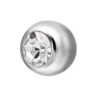 Punta per piercing rotonda in argento con cristallo sfaccettato su sfondo bianco