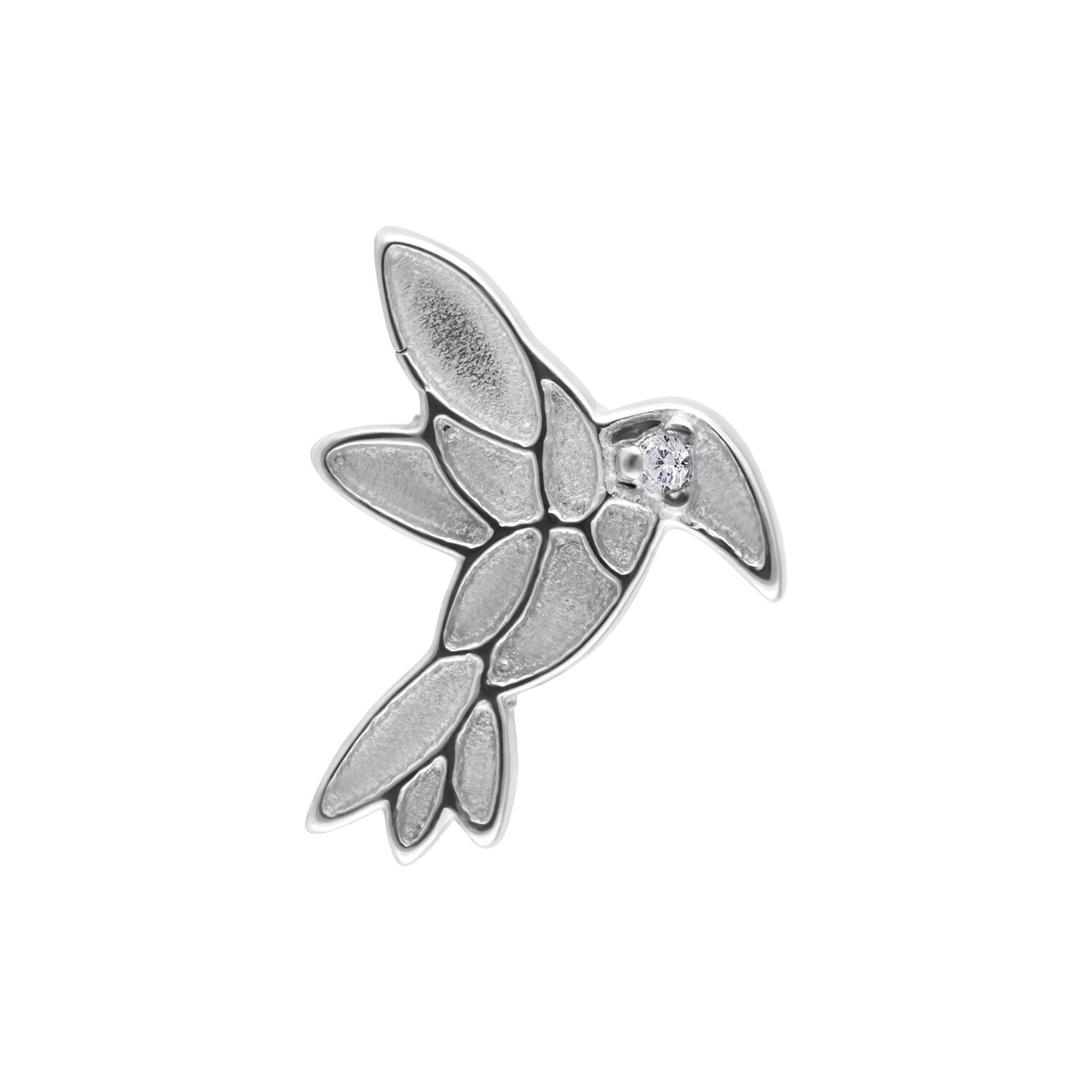 Piercing a forma di colibrì in oro bianco con zirconi