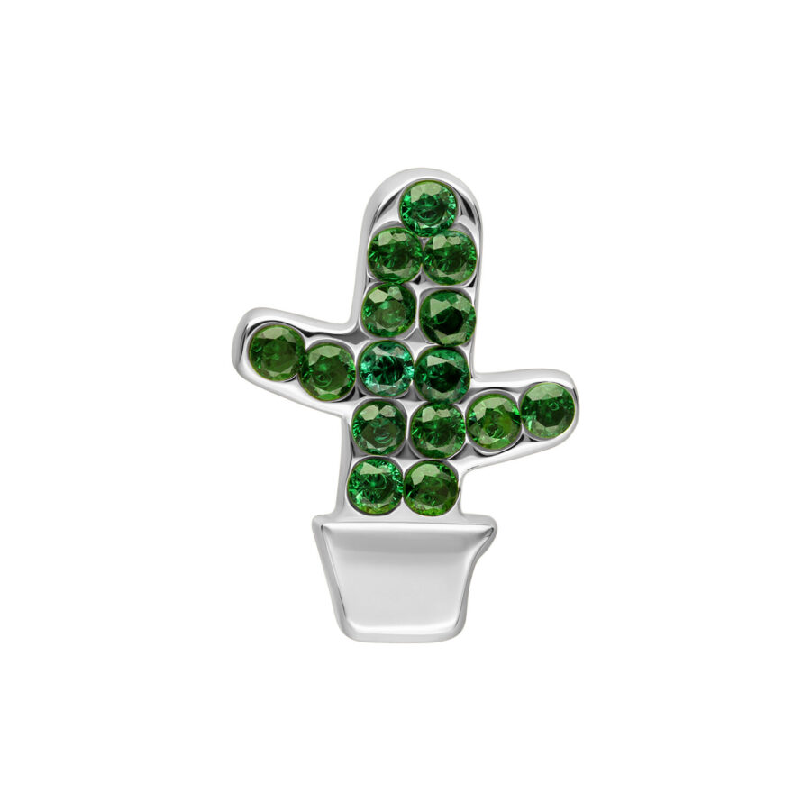 Punta Cactus Argento con Pietre Verdi, su sfondo bianco