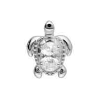 Argento Tartaruga Piercing Attachment Accessorio tartaruga d'argento con cristallo ovale su sfondo bianco