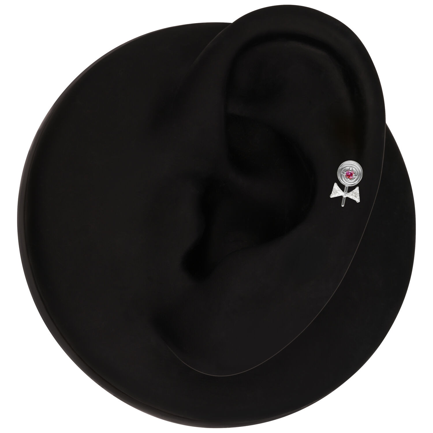 Accessorio Piercing Lollipop Argento su un orecchio modello nero