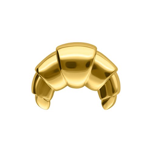Accessorio per piercing a forma di croissant dorato in titanio su sfondo bianco