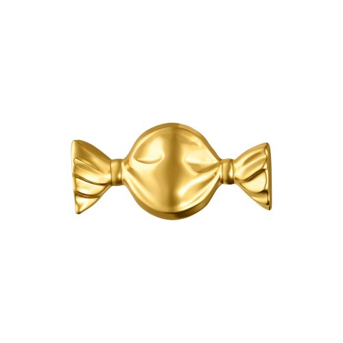 Accessorio piercing a forma di caramella dorata in titanio su sfondo bianco