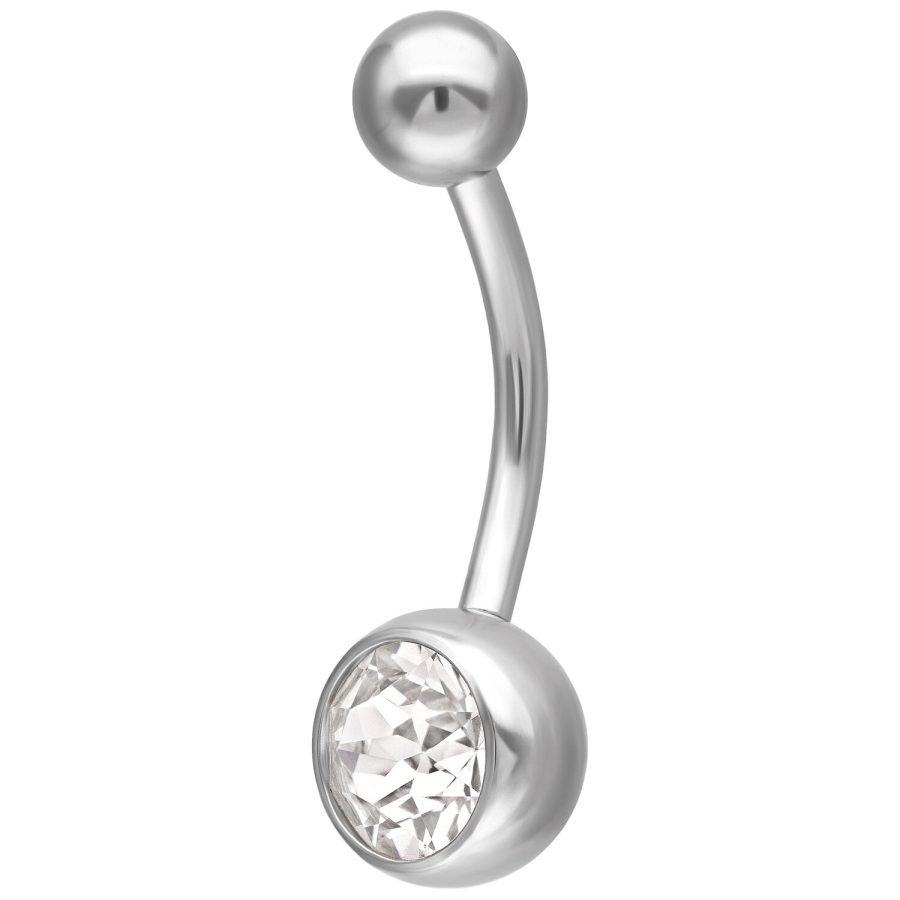 Piercing all'ombelico argento con cristallo chiaro, lunghezza 10 mm