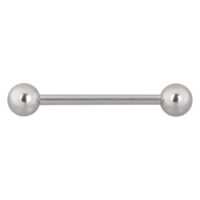 Barbell in titanio argento 18 mm, sfera 5 mm Barbell in titanio argento con lunghezza di 18 mm e sfere da 5 mm su sfondo bianco