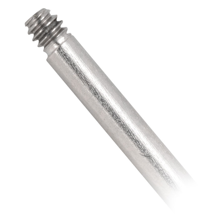 Titan Barbell 18mm con filettatura esterna Barra in titanio color argento con filettatura esterna su sfondo bianco