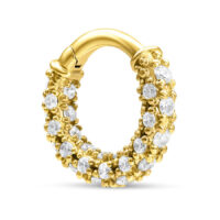 Anello piercing in oro 18K con cristalli chiari su sfondo bianco