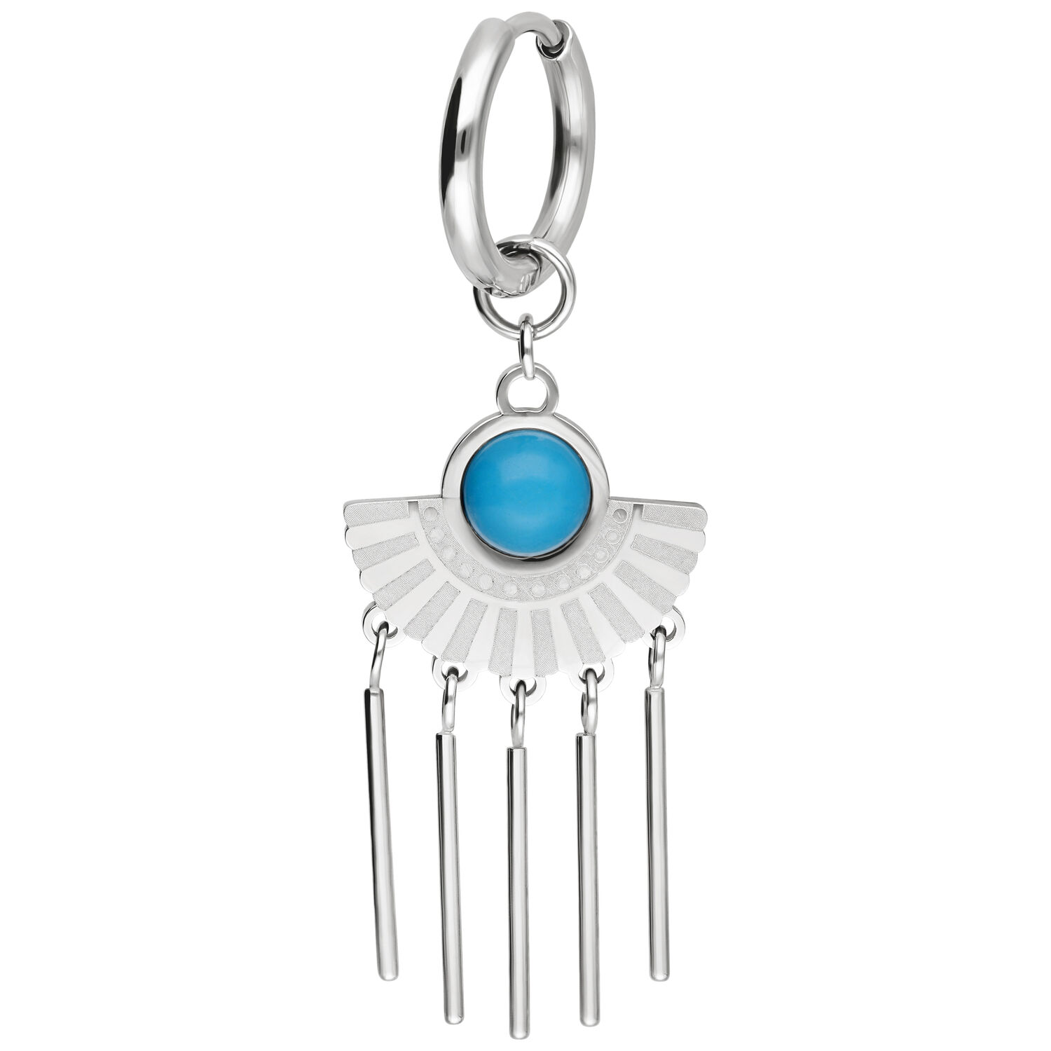 Orecchini d'argento con turchese e pendenti Orecchino d'argento con pietra turchese blu e cinque barre pendenti