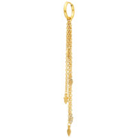 Orecchini d'oro con lunghe catene Orecchini d'oro con lunghe catene pendenti e pendenti a foglia su sfondo bianco