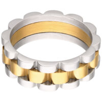 Anello in acciaio chirurgico argento e oro con design a zigzag