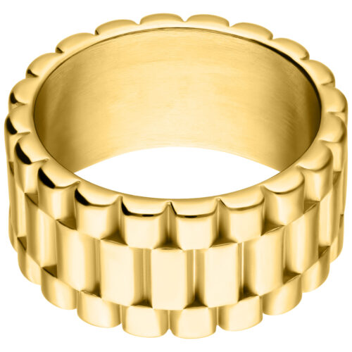 Anello dorato con superficie zigrinata, misura 19 mm