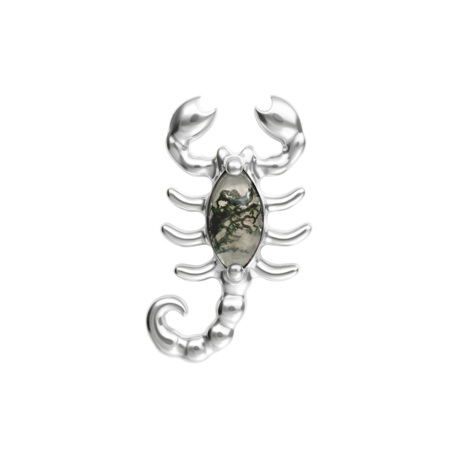 Push Fit Scorpione Attacco Oro Bianco Agata Muschiata Ciondolo scorpione in argento con agata muschiata al centro su sfondo bianco