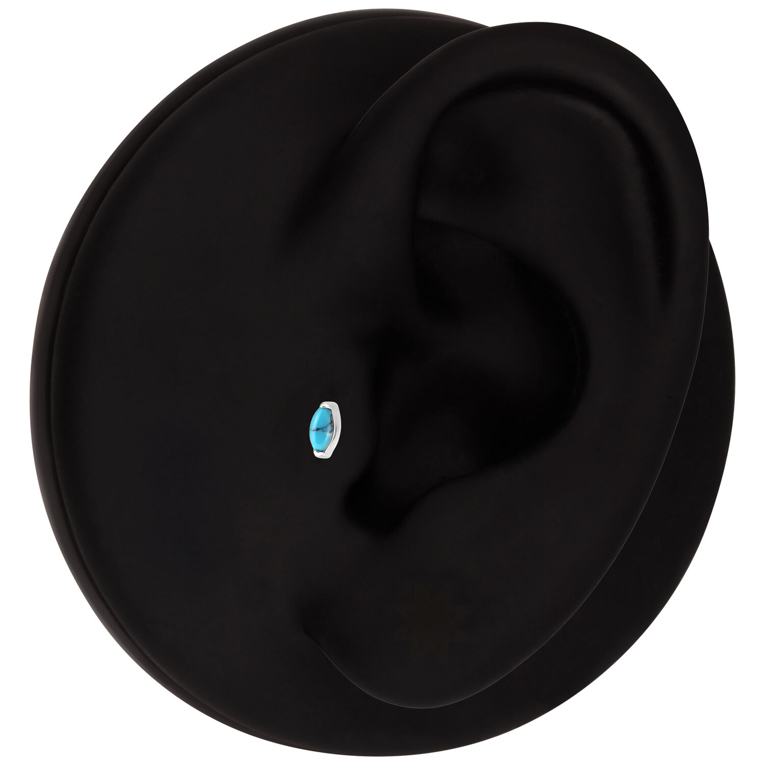 Accessorio Push Fit Ovale Turchese Modello di orecchio nero con accessorio ovale turchese