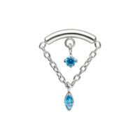 Doppio Turchese Helix Attacco Push Fit Attacco Helix in argento con due cristalli turchesi, catene e un arco su sfondo bianco