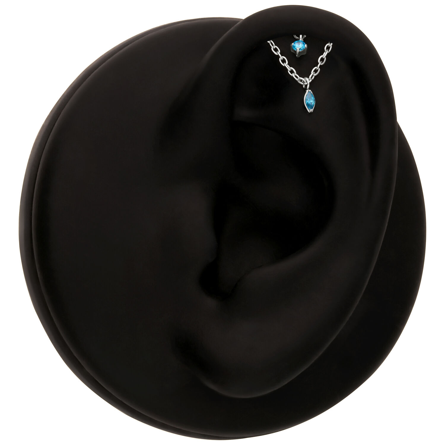 Azzurro Helix Accessorio con Catena Modello di orecchio nero con doppio gioiello azzurro e catena