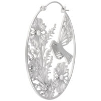 Orecchini Summerbird in acciaio argentato Orecchini argentati con motivo floreale e di uccelli, lucidi
