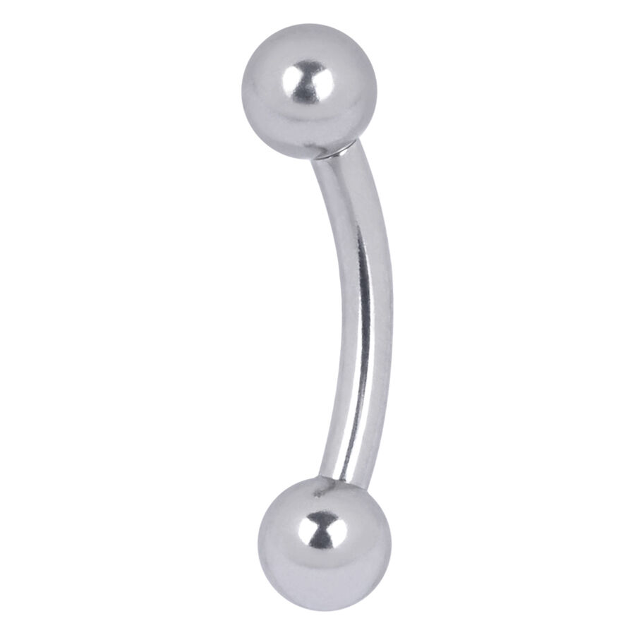 Basic Bananabell in titanio argento Piercing bananabell argento con due sfere su sfondo bianco
