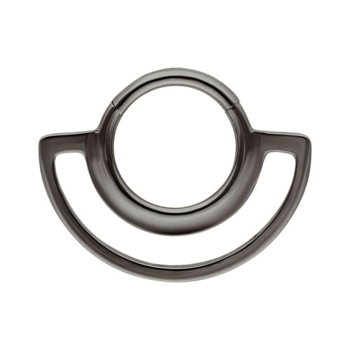 Clicker a doppio anello nero metallico su sfondo bianco