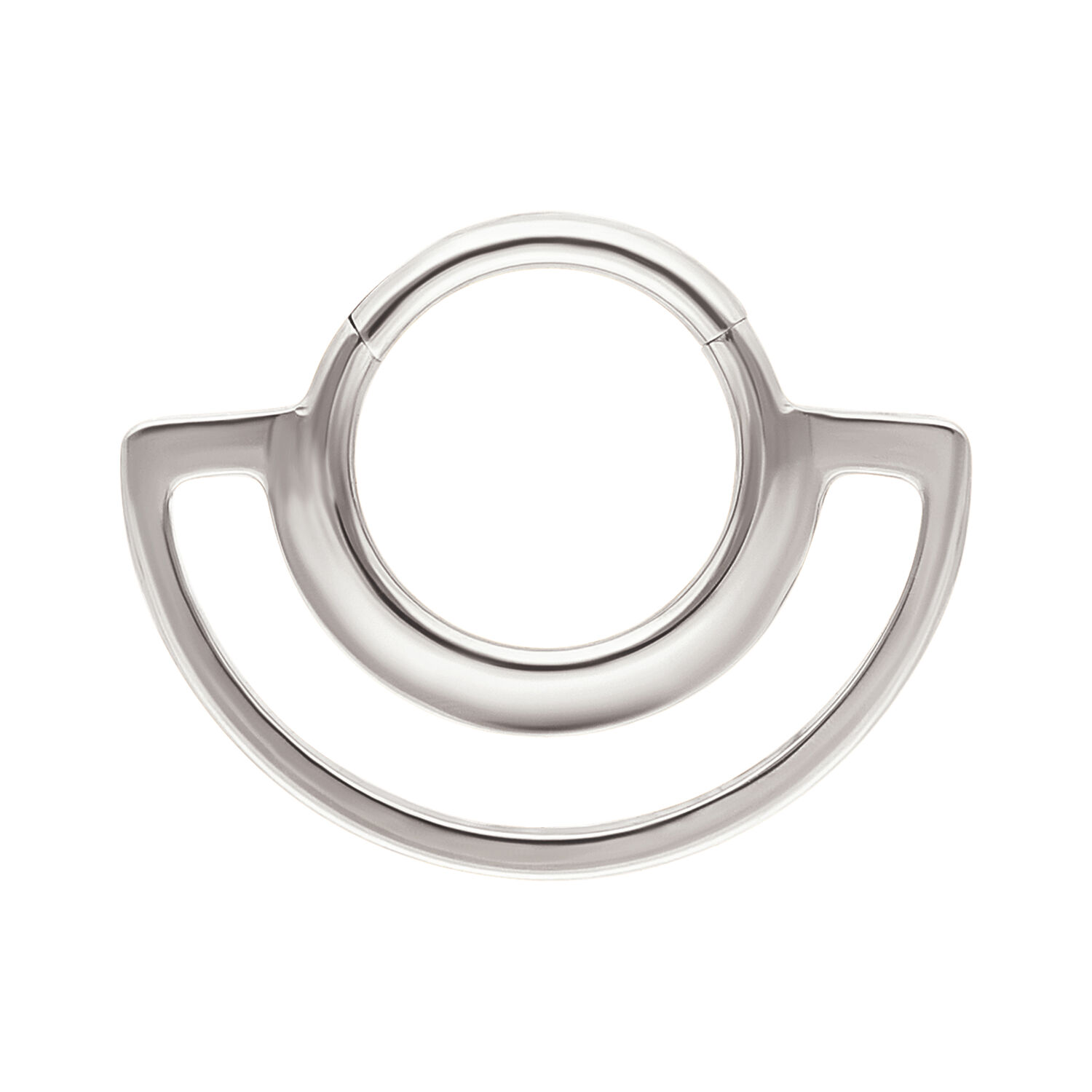Clicker a Doppio Anello Argento Anello in metallo argento con due elementi circolari su sfondo bianco