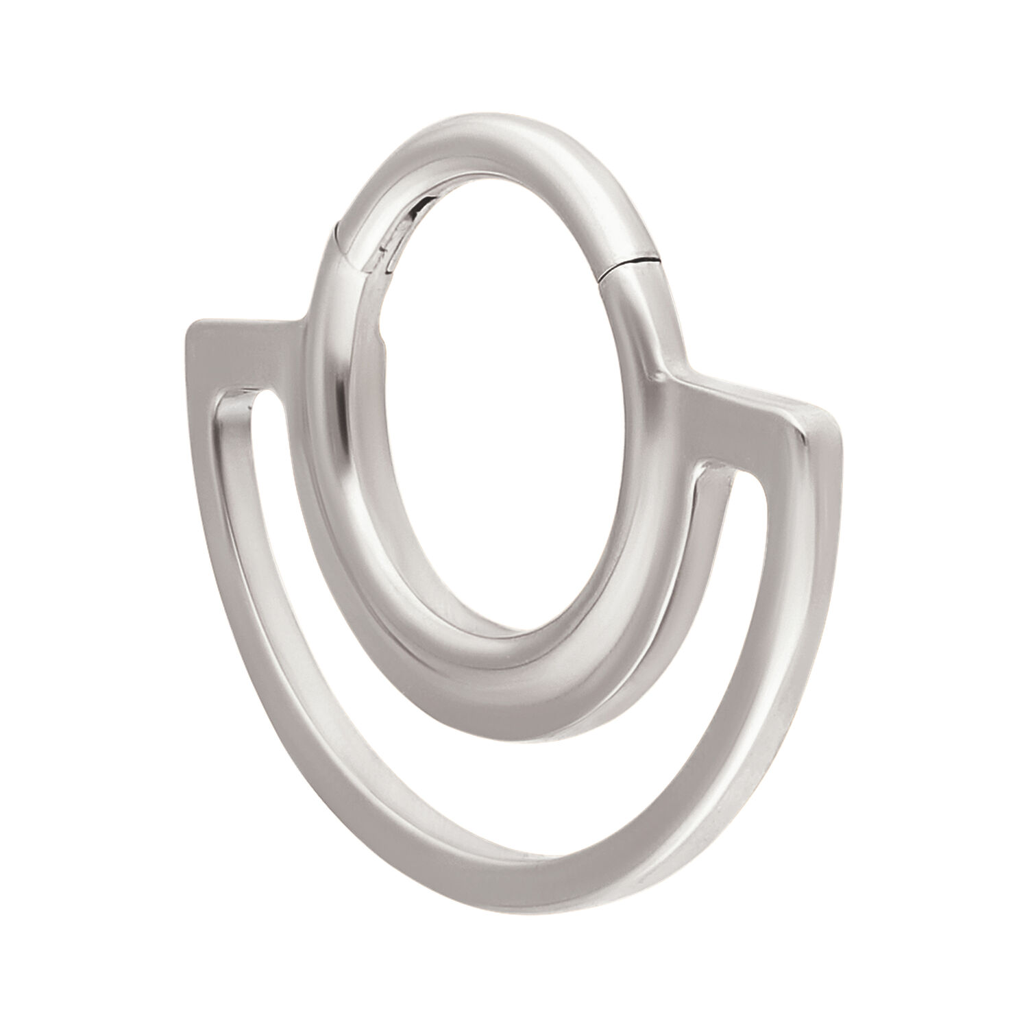 Clicker Dual Ring Argento 8 mm Clicker Dual Ring Argento in titanio con design circolare su sfondo bianco