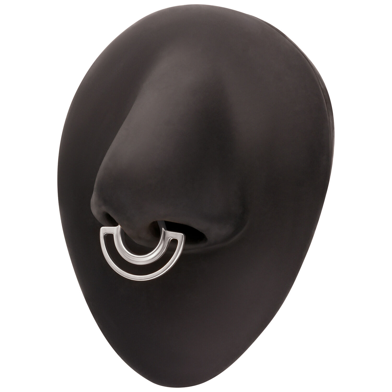 Clicker doppio anello argento per setto Oggetto ovale nero con doppio anello piercing argento