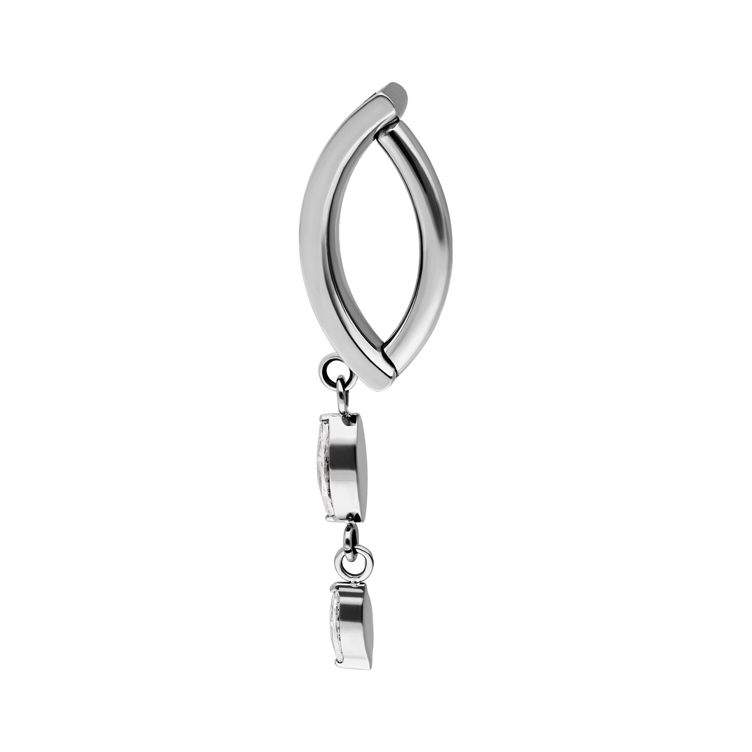 Clicker per ombelico in argento con pendente ovale di cristallo, isolato
