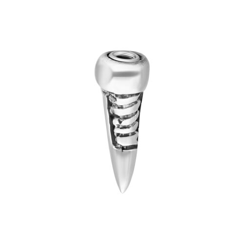 Accessorio piercing argento con design a spirale su sfondo bianco