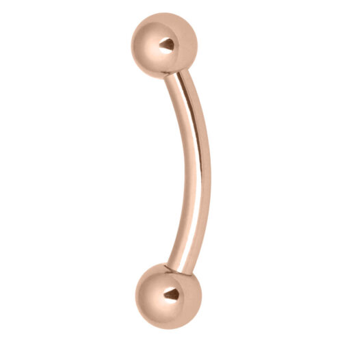 Bananabell Piercing in titanio color oro rosa con due sfere su sfondo bianco