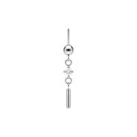 Argento piercing con cristallo rotondo e asta sottile su sfondo bianco