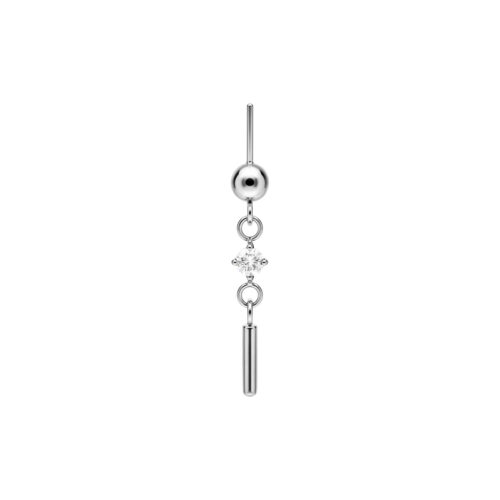 Argento piercing con cristallo rotondo e asta sottile su sfondo bianco