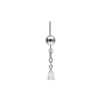 Inserto Push Fit Rook Argento con Cristallo Inserto piercing argento con catena e cristallo chiaro su sfondo bianco