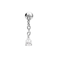 Argento Rook Con Cristallo Accessorio piercing in argento con cristallo ovale e chiaro, appeso a una catena su sfondo bianco.