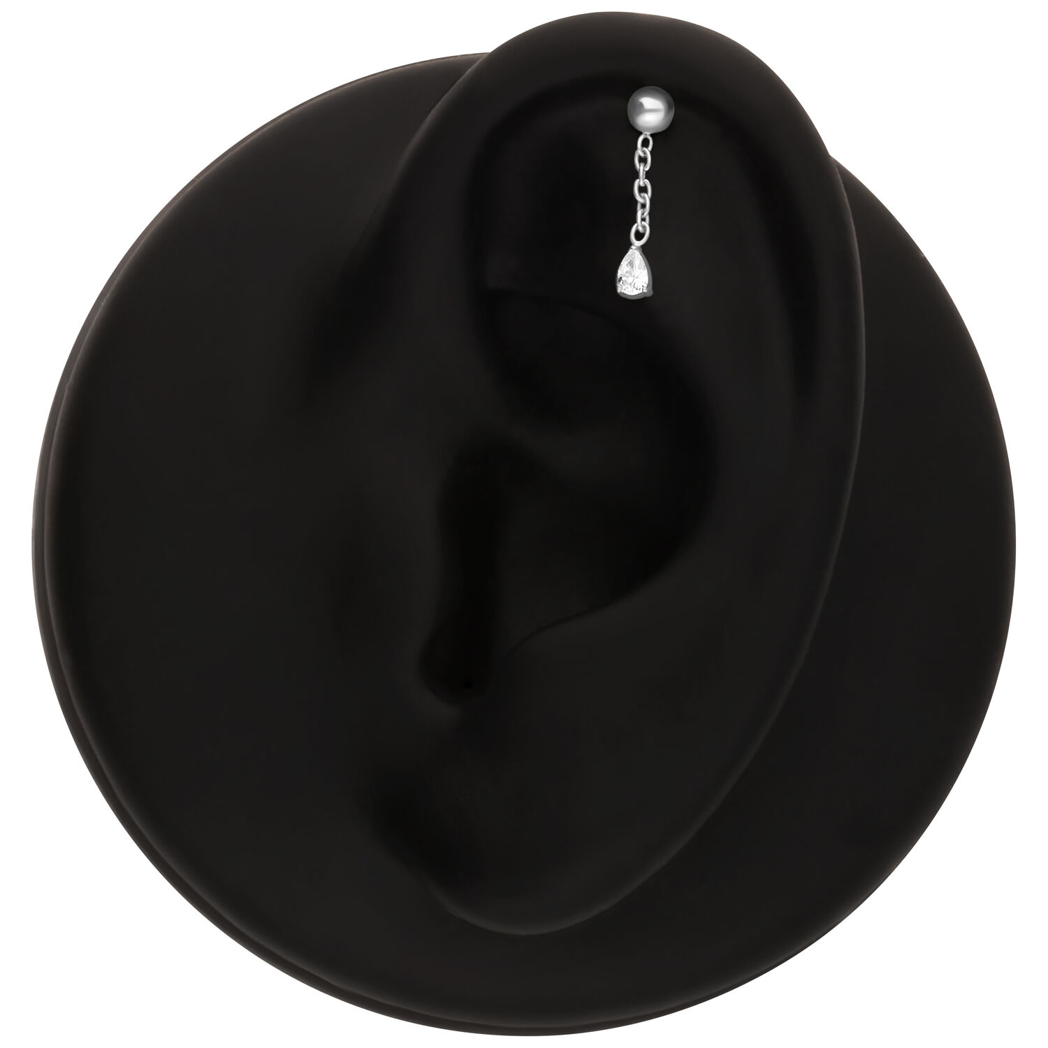 Argento Rook con Cristallo Piercing in argento con cristallo chiaro su modello di orecchio nero
