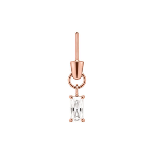 Attacco Rook in oro rosa con cristallo baguette chiaro su sfondo bianco