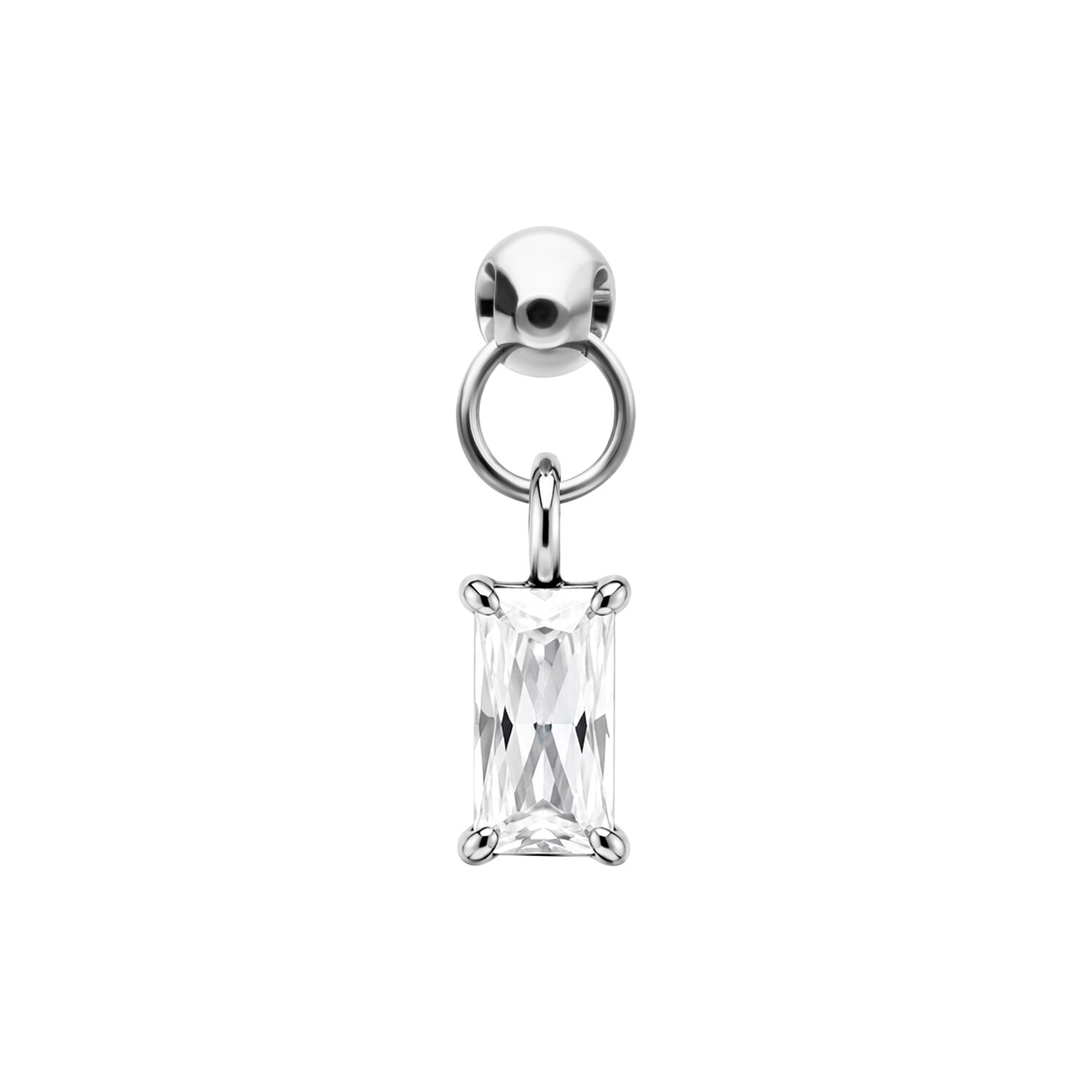 Argento Baguette Cristallo Piercing Attacco Attacco piercing argento con cristallo rettangolare su sfondo bianco